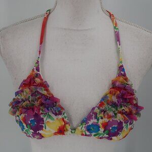 ABS Allen Schwartz Women's Floral Ruffled Bikini Top Size Small